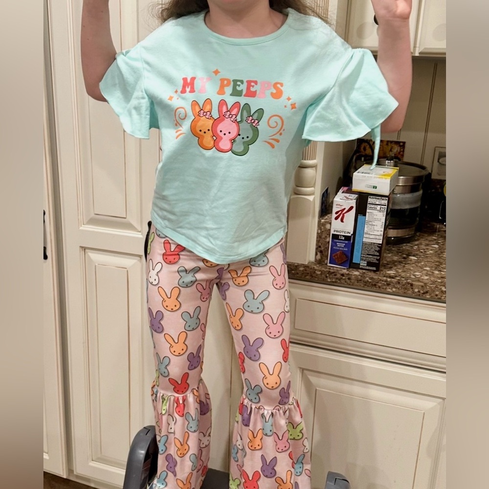Girls Easter 2-Piece - “My Peeps” Bunny Design in Blue and Pink
